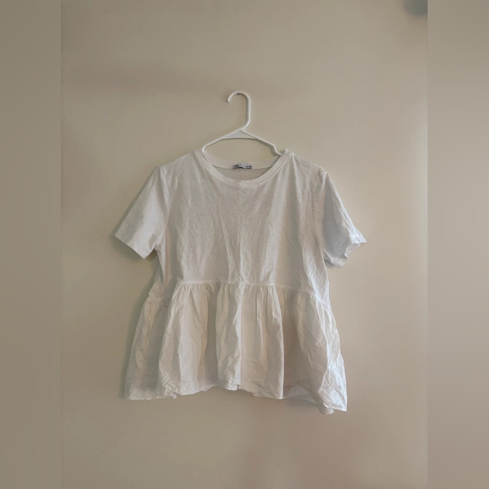 white babydoll top L flowy short sleeve loose